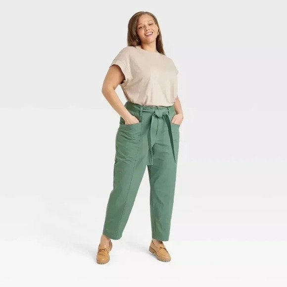 A New Day High-Rise Tapered Ankle Tie Front Pants, Color Olive Size 17 - Picture 1 of 16